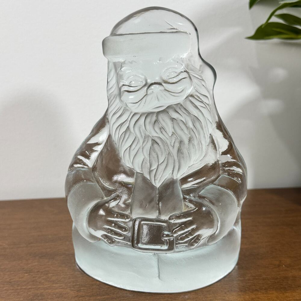 Vintage Viking Glass Santa Figurine Paperweight Bookend Christmas 6.5" Heavy